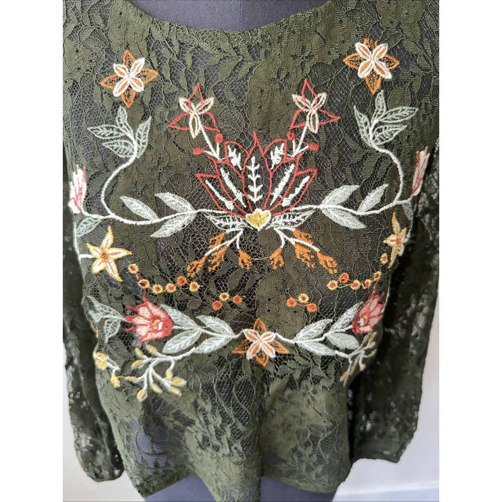 Coco + Jaimeson Forest Green Lace Top Size L Lo G Sleeve - Picture 2 of 7